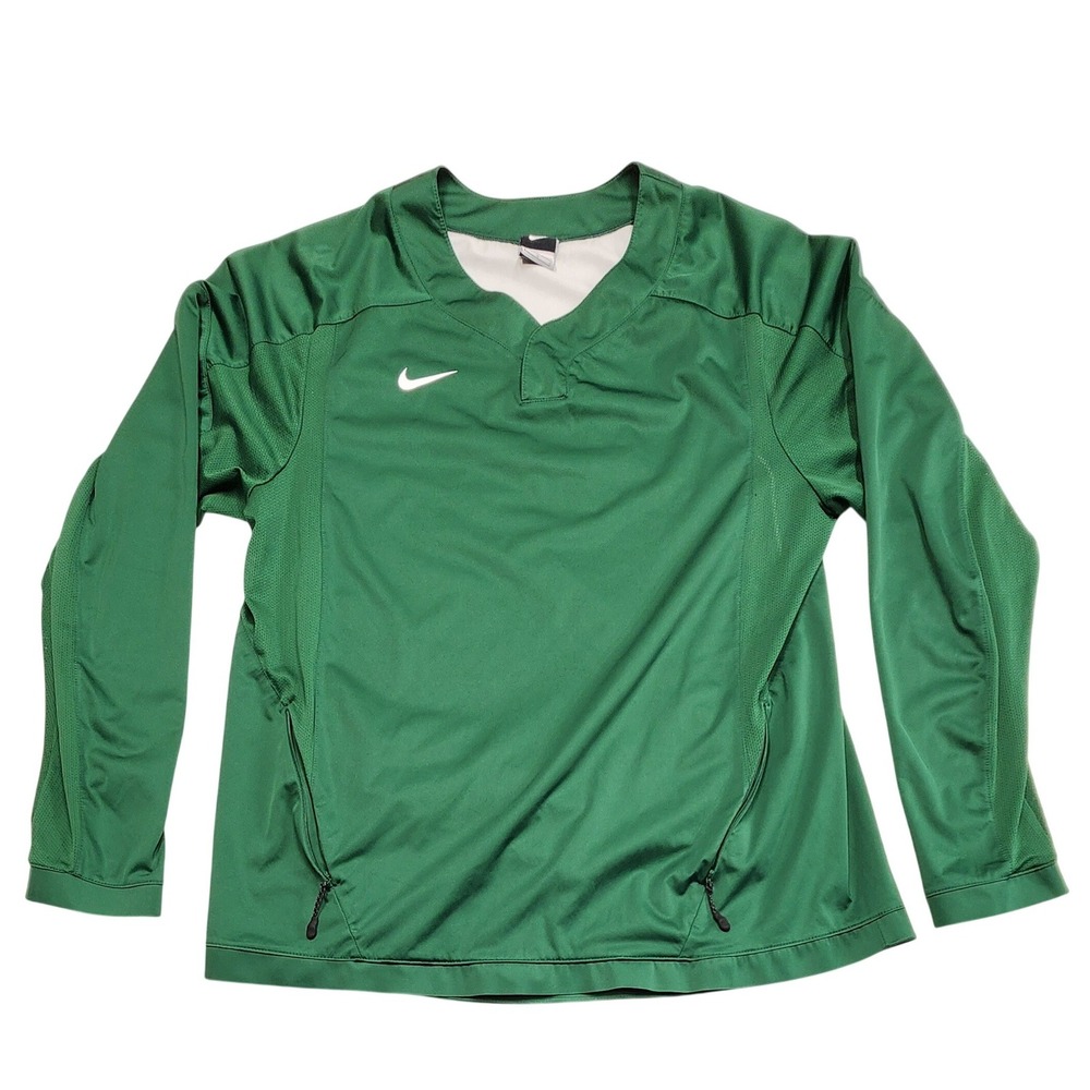 Nike Pullover Training Jacket V-Neck Mesh Panels Pockets Green Mens Large